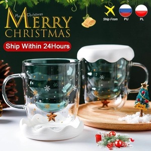 CHQ606# クリスマスツリーの耐熱コップ☆キッチン 食器 マグカップ 2層 コーヒー 紅茶 ジュース ホット ドリンク パーティー ギフト