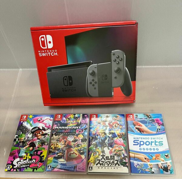 新古品Nintendo Switch Joy-Con(L)/(R) グレー/中古ゲームソフト4本セット