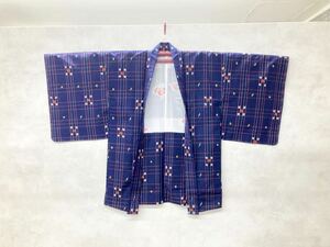 [ag2204012.8] прекрасный товар японский костюм * перо тканый * Showa Retro античный темно-синий цвет длина примерно 88. японская одежда кимоно 