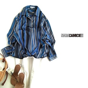  Nara Camicie NARACAMICIE lustre pull over blouse blue navy beige stripe 