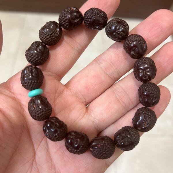 新品 希少 ルドラクシャ紫金鼠菩提 佛頭彫刻 数珠 ブレスレット 送料無料