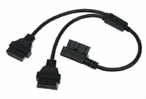 送料無料！■50cm！ OBD2用 16PIN延長 2分岐ケーブル ハーネス 2ポート L型