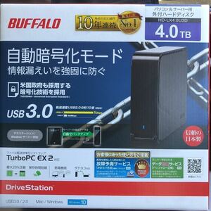 '新品/未使用　BUFFALO　外付けHDD　4TB　HD-LX4.0U3D [ 外付けHDD ハードウェア暗号機能搭載 USB3.0対応 ]
