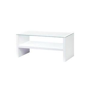 センターテーブル 幅90cm 木製 ガラステーブル 机 棚付き おしゃれ 可愛い シンプル 新生活 白 ホワイト MAZUK-0206WH