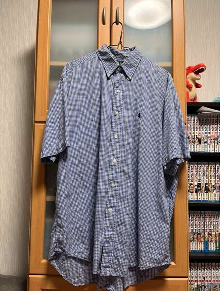 90s Ralph Lauren チェックシャツ L 水色 BLAKE 半袖