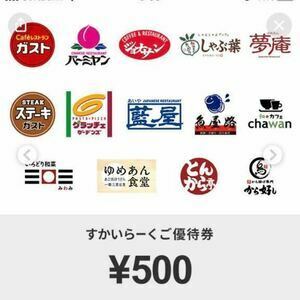 ☆「すかいらーくご優待券」　1500円分（500円×3枚）　　＊優待番号通知　　　2024年5月28日(火)