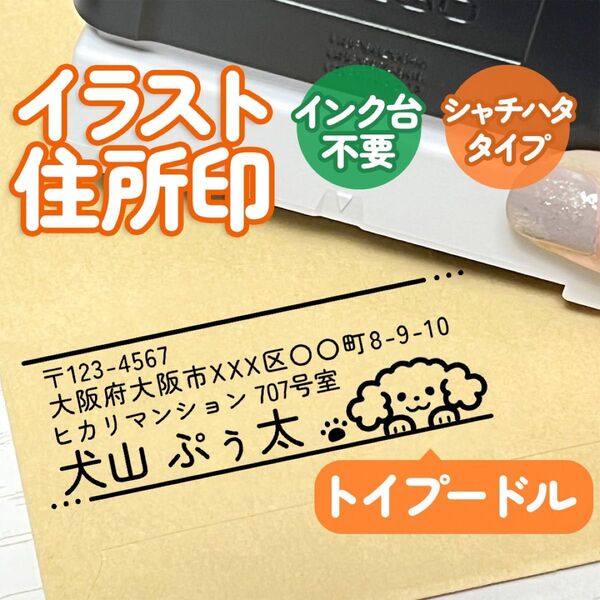 「トイプードル」イラスト住所印|4行まで文字入れ出来る♪アドレススタンプ