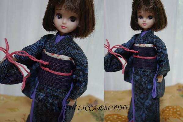 大島紬のリメイク　着物と帯、巾着などのセット♪
