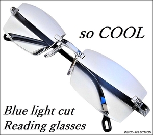 glrn04bl◆＋2.0/Cool～Sexyなライトパープル/フレームなし,軽量,ソフト/老眼鏡/ブルーライトカット,度アリ/眼鏡ケース付/メンズ,レディー