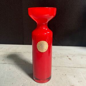 一輪差し 花入 花瓶 昭和レトロ ガラス ヴィンテージ デザイン Flower Vase フラワーベース 赤 レッド (9538)