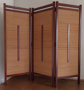 3 ream folding type partitioning screen 3 sheets type partition translation have special price folding screen width approximately 132cm height approximately 125cm frame natural . hippopotamus Sakura natural wood middle part natural bamboo use 