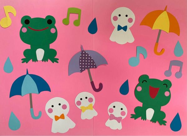 保育園 幼稚園 病院 施設 学校 壁面飾り 壁飾り 季節 梅雨 カエル かえるの合唱 てるてる坊主 6月 子ども 保育士