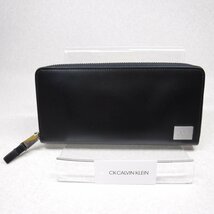 QQ120 CK カルバンクライン 新品 定価23100円 黒 メタリック牛革 ラウンドファスナー長財布 新品 カード25枚収納 Calvin Klein 826656_画像2