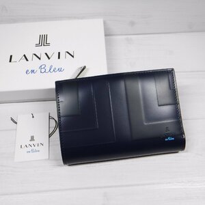 QQ123 ランバン オンブルー 新品 定価18700円 L字ファスナー セミ 長財布 牛革 カード12枚収納 LANVIN en Blew 紺 ネイビー 527623