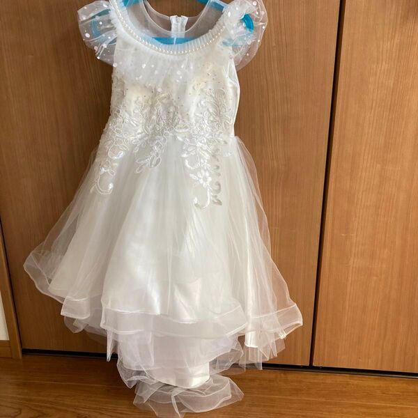 結婚式 発表会 ドレス 取り外し可能 パニエ付き リングガール ホワイト パール 幼児 低学年 女の子