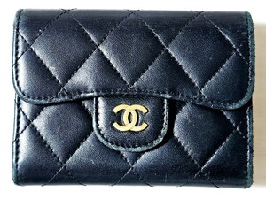 CHANEL シャネル カードケース 名刺入れ コインケース コンパクトウォレット BLACK ラムスキン マトラッセ シリアルシール有