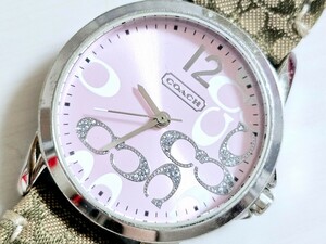  beautiful goods *COACH Coach for women high class wristwatch Kirakira * pink diamond ru signature pattern original bracele [CA.13.7.14.0647]