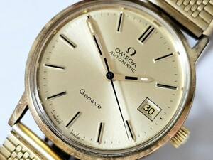 1円スタート！OMEGA オメガ Geneve ジュネーヴ 紳士用高級機械式腕時計 AUTOMATIC ゴールドカラー