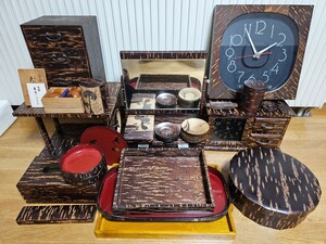 1 jpy start! Sakura leather skill birch skill lacquer skill mulberry. tree skill wooden handicraft large amount exhibition * clock * dresser * sewing box *. character tool *. tea utensils etc. unused * used 