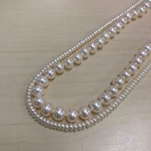 本真珠ネックレス　2連ネックレス　44.5cm 46g 玉サイズ最大7.5mm マグネット式　パールネックレス _画像2