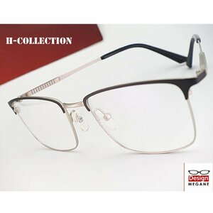 即決 眼鏡一式☆度入レンズ込★designメガネ★H-Collection Silver×Black 特殊バネ採用 メタル 度付き/度なし/伊達メガネ 【メガネ通販】