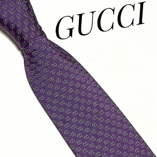 グッチ　ネクタイ　人気ブランド　パープル系　薄紫　刺繍　ロゴ　