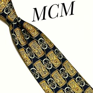 MCM　ネクタイ　ブラック　ゴールド系プリント柄