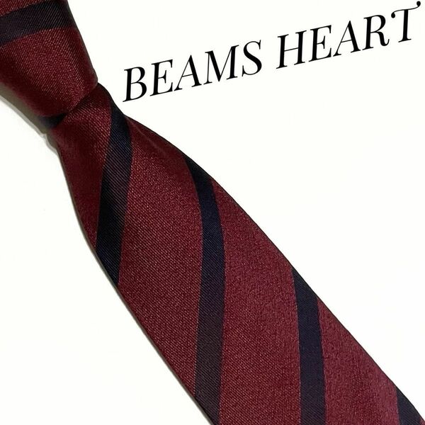 BEAMS HEART ビームスハート ネクタイ　人気ブランド　レッド系　ストライプ