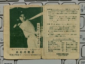 白石勝巳 広島カープ 1953 カルビーキャラメルカード JF 61: 1953 Calbee/MatsuoGreen Tint 野球めんこ 野球メンコ 野球面子 殿堂入り 