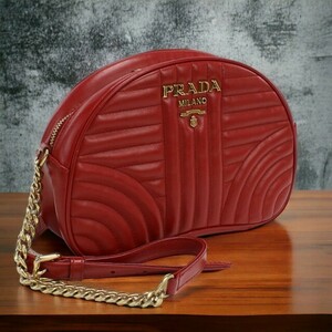 中古 プラダ 斜め掛け ショルダーバッグ レディース ブランド PRADA ダイアグラム チェーンショルダーバッグ レザー 1BH130