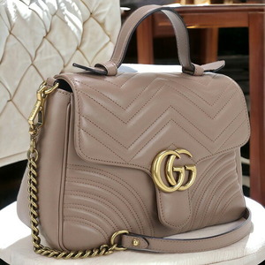  б/у Gucci ручная сумочка женский бренд GUCCI GGma-monto маленький верх руль сумка кожа 498110 бежевый 