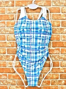 BY4-607*//renoma/ Renoma!XL size! blue × white. check pattern .Cute! lady's .. swimsuit * most low price . postage .. packet if 210 jpy 