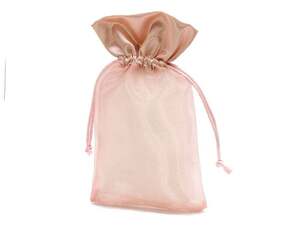 巾着袋 ラッピング 包装 巾着ポーチ 小物入れ (10cm×18cm) サテン×オーガンジー (ピンク) (10個)