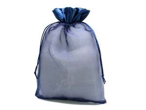 巾着袋 ラッピング 包装 巾着ポーチ 小物入れ (22cm×32cm) サテン×オーガンジー (紺色) (10個)