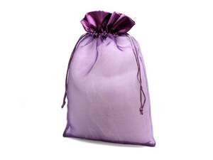 巾着袋 ラッピング 包装 巾着ポーチ 小物入れ (22cm×32cm) サテン×オーガンジー (紫) (10個)