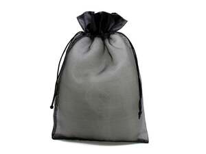 巾着袋 ラッピング 包装 巾着ポーチ 小物入れ (22cm×32cm) サテン×オーガンジー (黒) (1個)