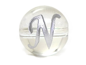 (横穴) 『N』 1粒売り アルファベット 彫刻 水晶 10mm シルバー パワーストーン バラ売り 天然石 パワーストーン ばら