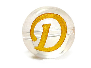 (横穴) 『D』 1粒売り アルファベット 彫刻 水晶 10mm ゴールド パワーストーン バラ売り 天然石 パワーストーン ばら