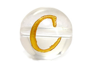 (横穴) 『C』 1粒売り アルファベット 彫刻 水晶 10mm ゴールド パワーストーン バラ売り 天然石 パワーストーン ばら