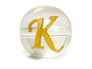 (横穴) 『K』 1粒売り アルファベット 彫刻 水晶 10mm ゴールド パワーストーン バラ売り 天然石 パワーストーン ばら