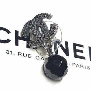 美品 CHANEL シャネル ピアス ガンメタ ブラックボール E14V 片耳 片方 箱 保存袋 スイング