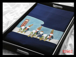 Art hand Auction [N2662] Hermoso artículo cuidadosamente seleccionado Shiose pintado a mano Yuzen teñido Festival de la cosecha Hierro fondo azul marino Elegante seda pura arte de alta calidad Nagoya obi ◇Inspección◇ Horquilla bolso kimono obi Nagoya obi obi atado, banda, Nagoya Obi, Confeccionado