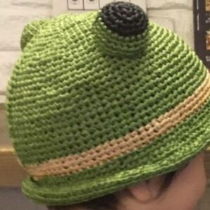 カエル 帽子 麦わら帽子 ストローハット ハンドメイド