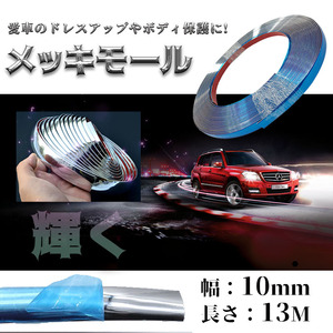 ラグジュアリーモール 10ｍｍ メッキモール シルバー 自動車用 カーアクセサリー　メッキ モール 車 アクセントモール 両面テープ