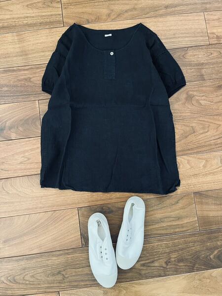 美品 着用僅か○MARGARET HOWELL マーガレットハウエル○半袖 リネン 麻 プルオーバー Tシャツ トップス レディース 日本製 MHL. 黒