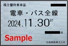 一部送料込◆京成電鉄◆株主優待乗車証 電車バス全線 定期型O-001