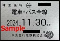 一部送料込◆京浜急行電鉄◆ 京急 株主優待乗車証 電車バス全線 定期F-001