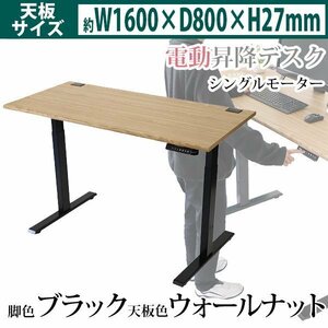 送料無料 昇降デスク 電動 エコノミーモデル PSE適合 W1600×D800×H740～1225mm 耐荷重約100kg(脚部) スタンディングデスク WAL/BK