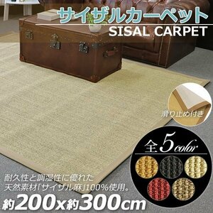 送料無料 サイザル カーペット 5カラー選択 200×300cm 約3.5畳 3.5畳 ラグ 絨毯 敷物 マット じゅうたん 麻 100%天然素材 自然素材