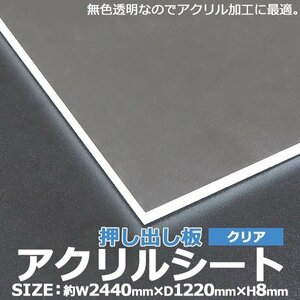 アクリルシート アクリル板 押し出し板 約横2440mm×縦1220mm×厚8mm 無色透明 原板 アクリルボード 押し出し製法 ボード クリア